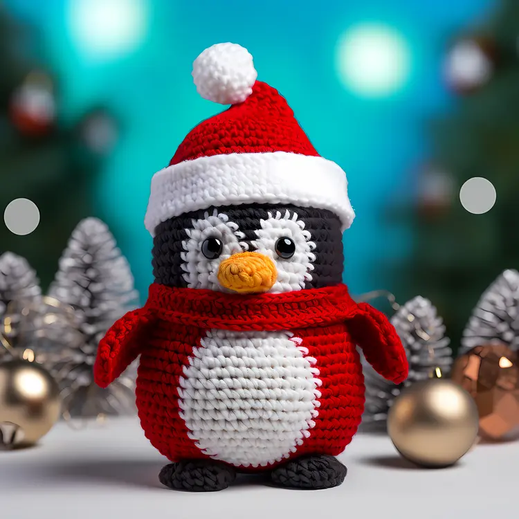 Adorable Penguin in Santa Hat for Christmas