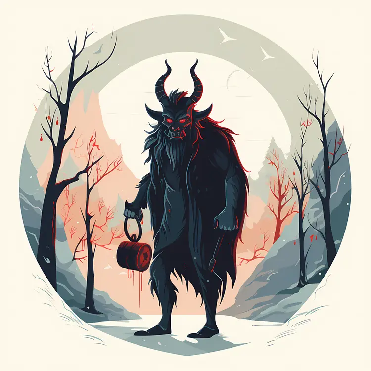 Demon with Lantern in Dark Forest