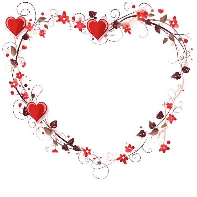 Heart Frame with Red Hearts and Vines