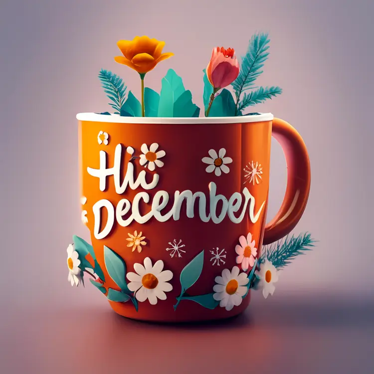 Orange Cup with Hi December and Flowers