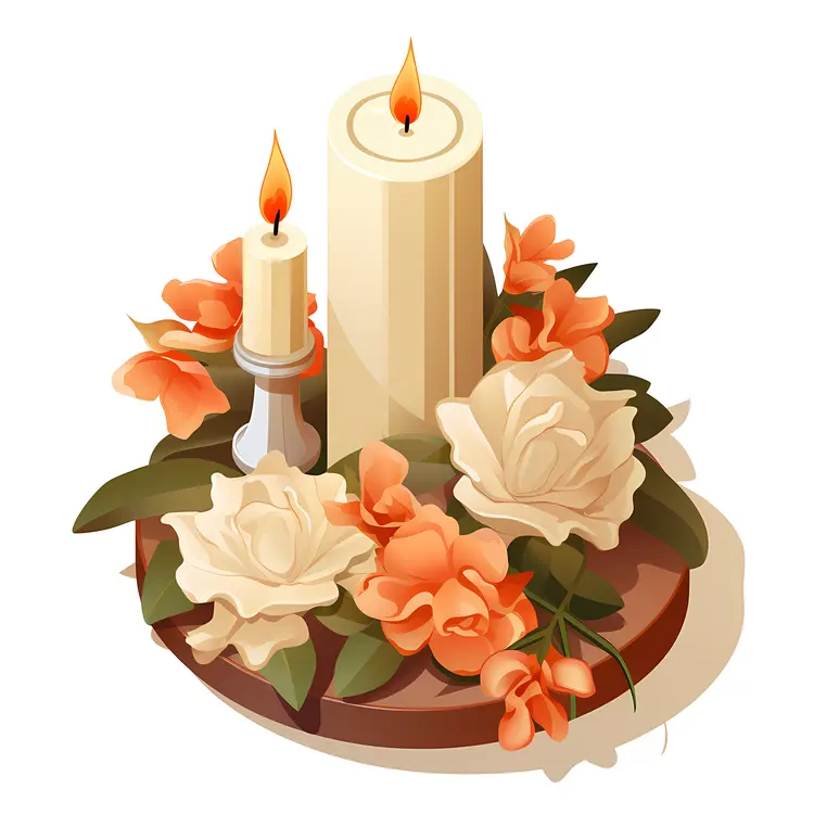 Candles with Orange and White Flowers