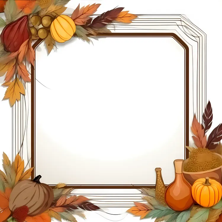 Autumn Frame with Pumpkins and Leaves