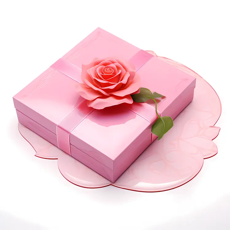 Pink Gift Box with Rose and Ribbon
