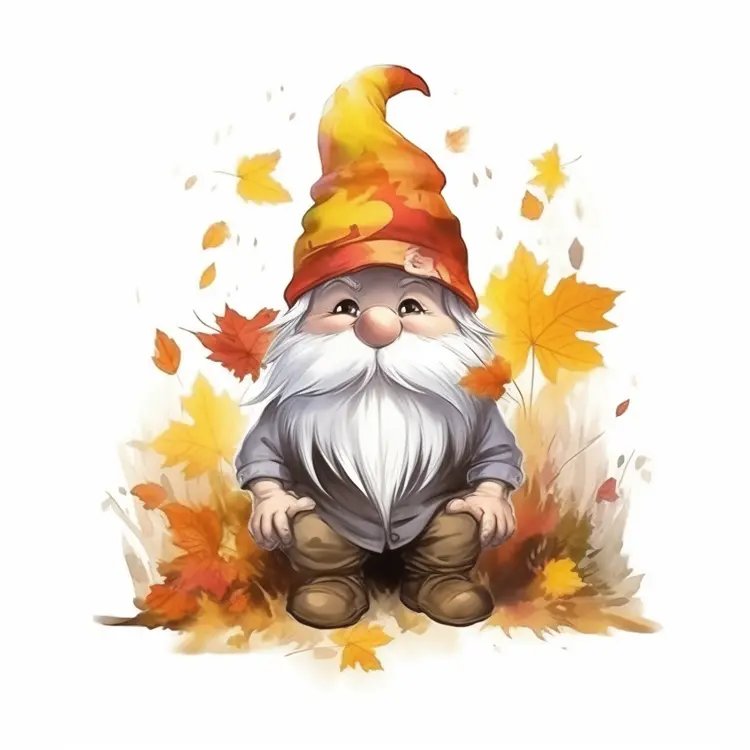 Cute Gnome with Autumn Leaves