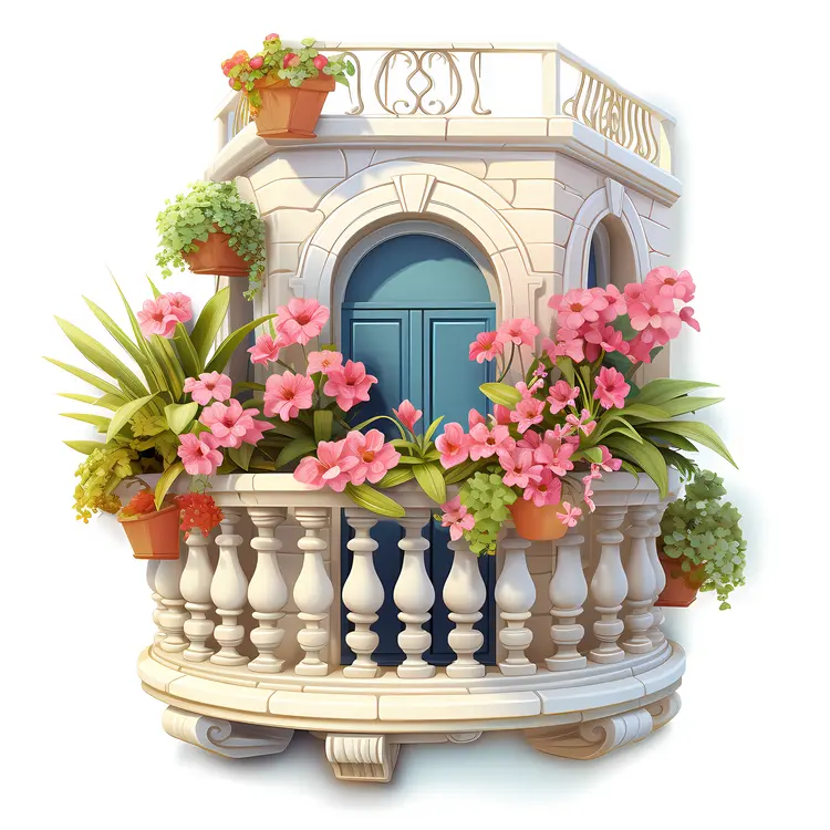 Quaint Balcony with Flower Pots