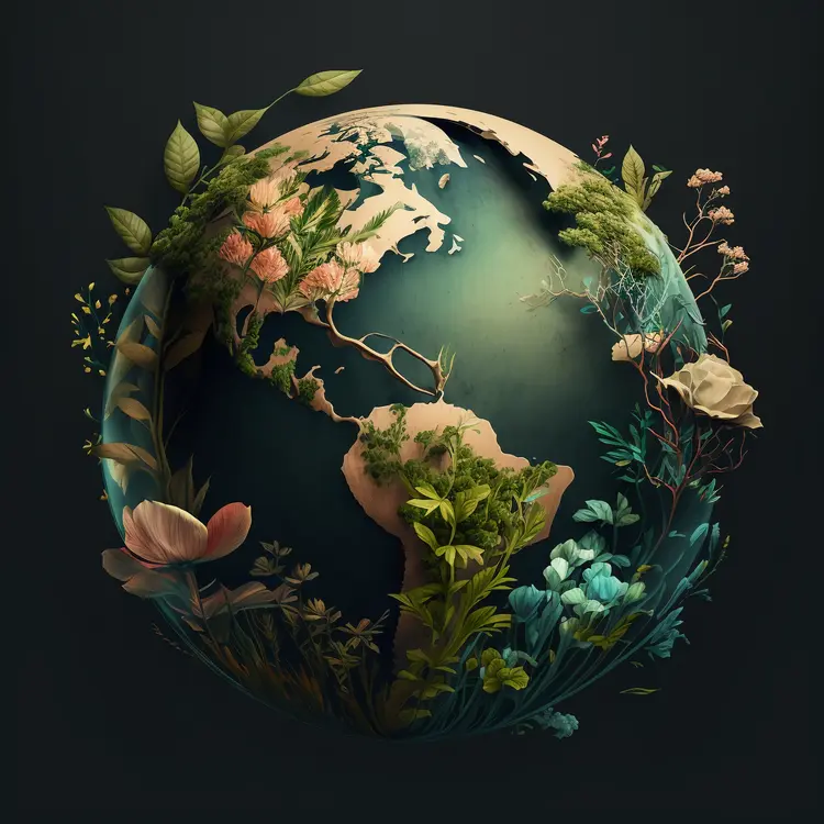 Earth with Flourishing Nature Symbolizing Environmental Harmony