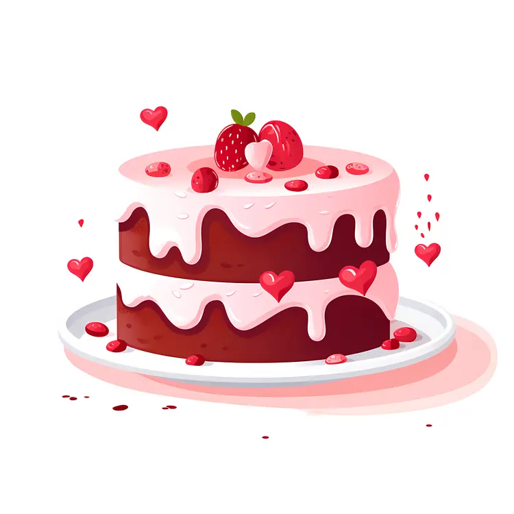 Heart-themed Cake with Pink Icing and Red Hearts