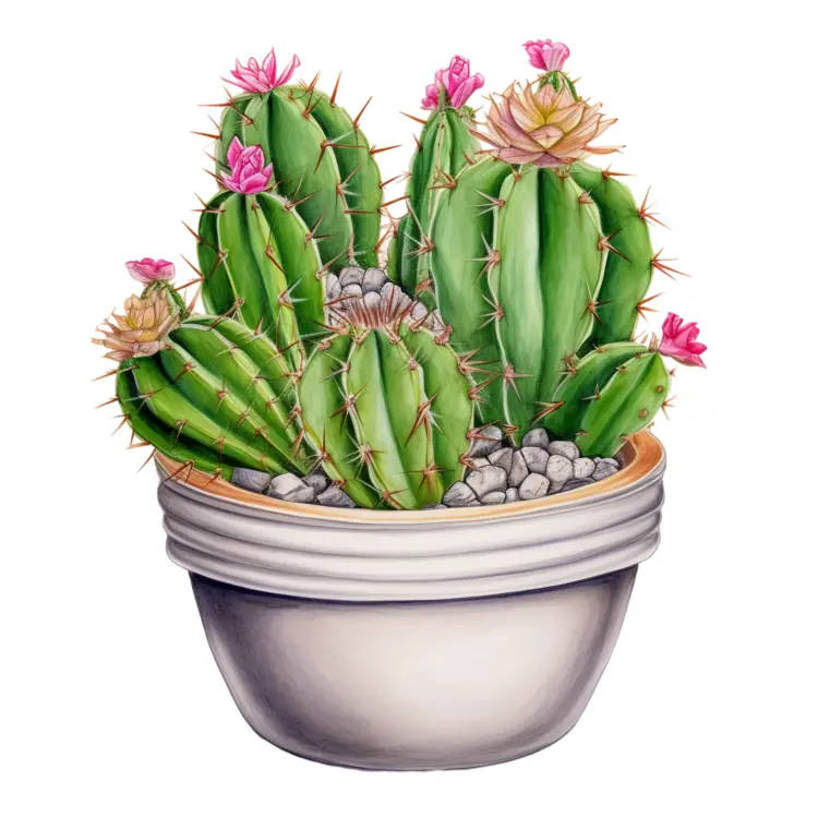 Blooming Potted Cactus Illustration