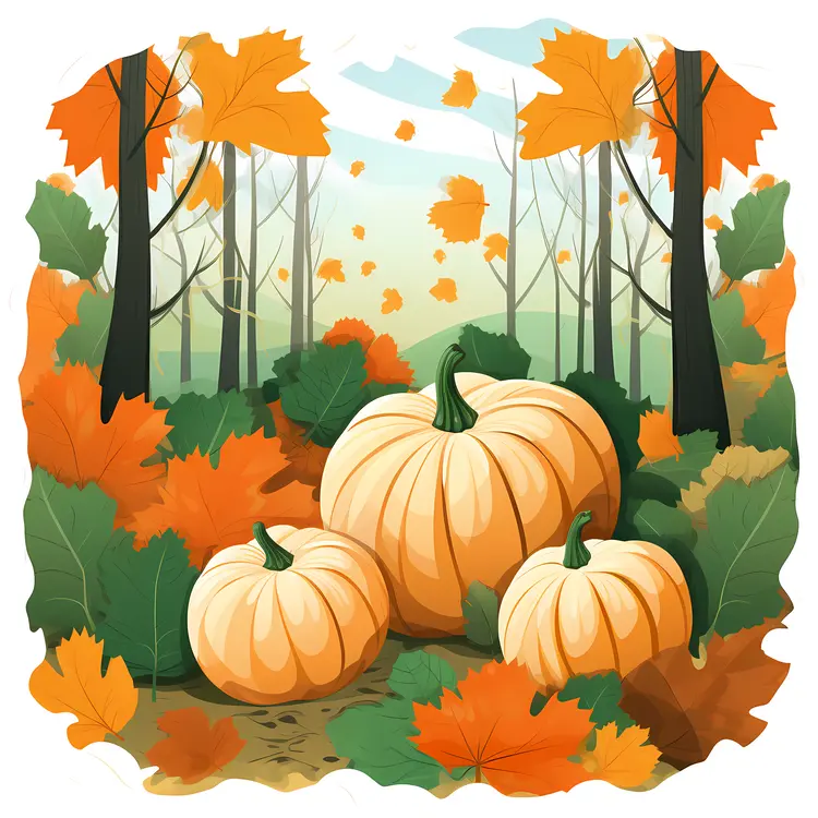 Pumpkins in Autumn Forest