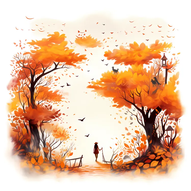 Person Walking on Autumn Path