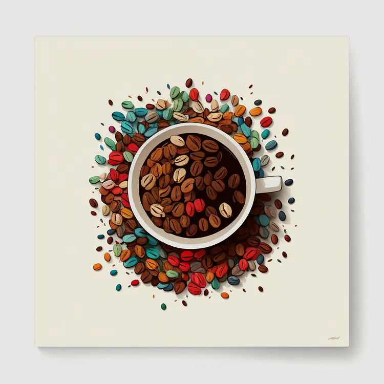 Colorful Coffee Cup with Beans Illustration