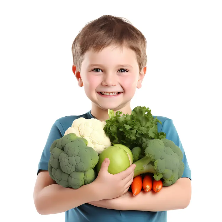 Happy Boy Holding Fresh Vegetables