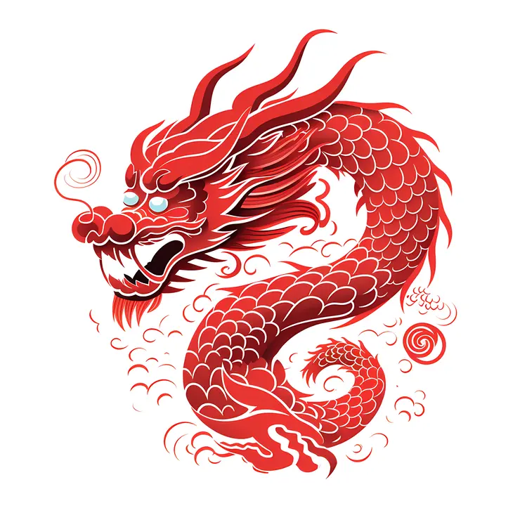 Red Dragon Illustration with Scales