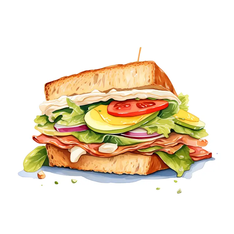 Fresh Sandwich with Lettuce, Tomato, and Vegetables