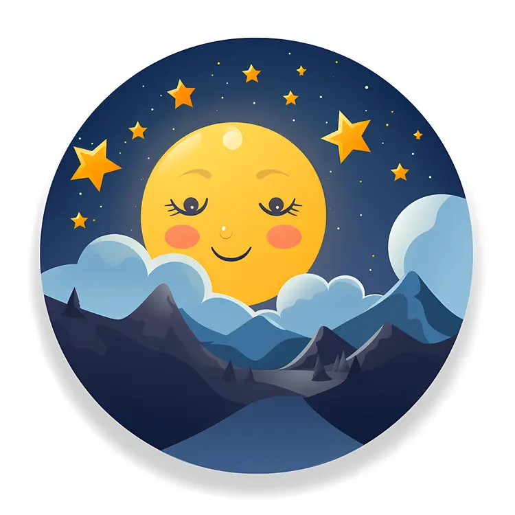 Smiling moon in night sky