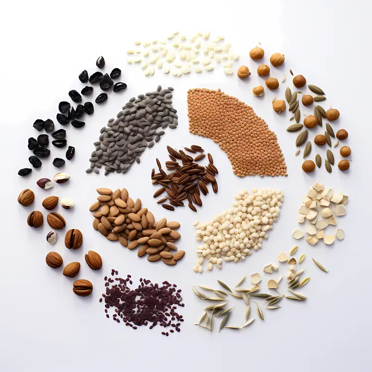 Various Seeds and Grains in a Circular Arrangement