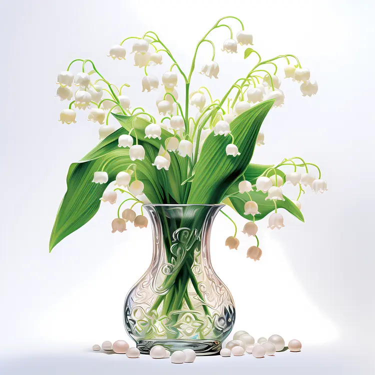 Lily of the Valley in Ornate Glass Vase