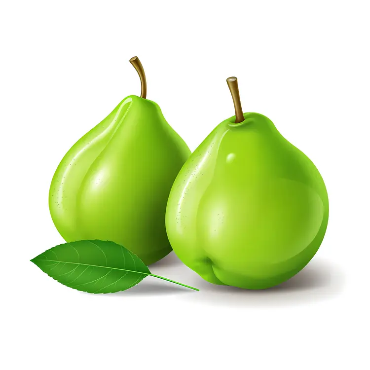 Pair of Green Pears with Leaf