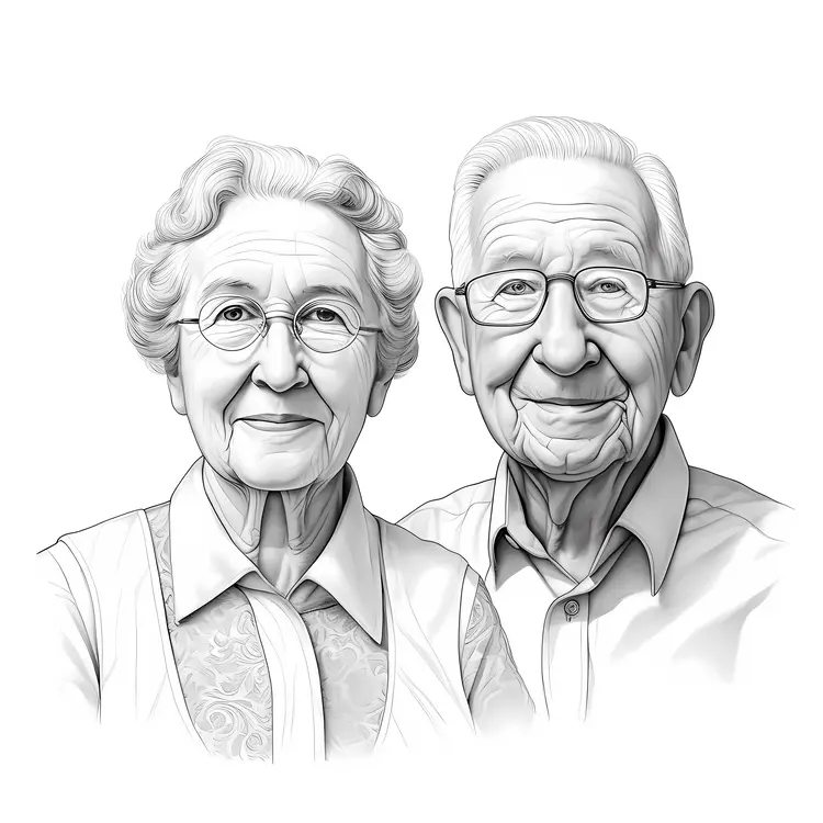 Elderly Couple Portrait Illustration for Grandparents Day