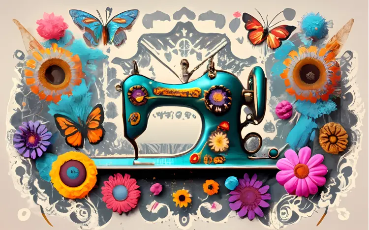 Decorative Sewing Machine with Butterflies and Flowers