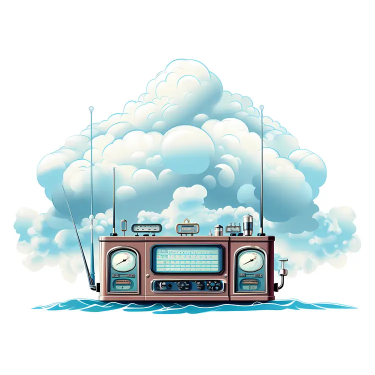Vintage Radio with Cloudy Sky Background
