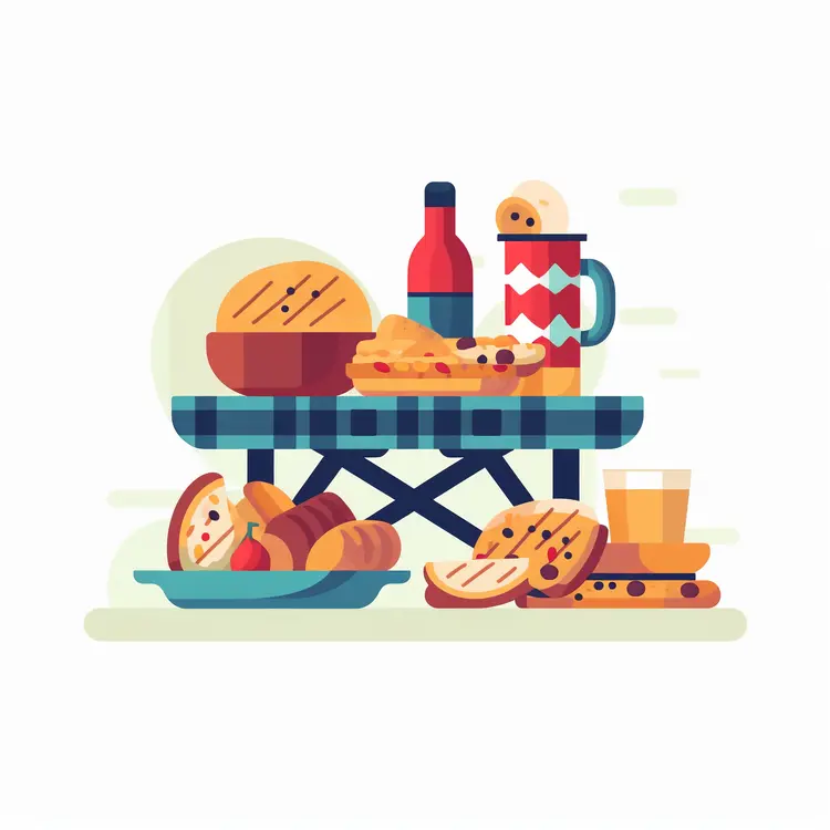Picnic Table with Food and Drinks
