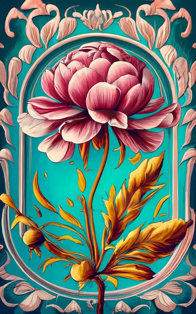 Stylized Flower with Buds and Leaves