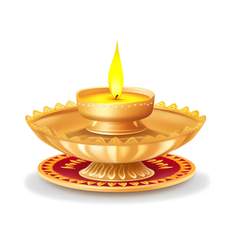 Golden Diya with Candle Flame for Diwali