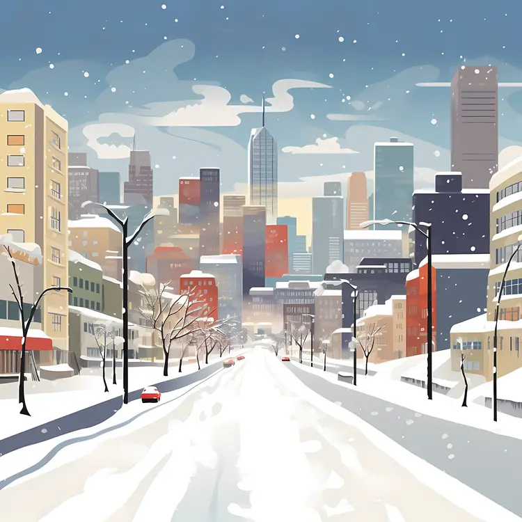 Snowy Cityscape in Winter