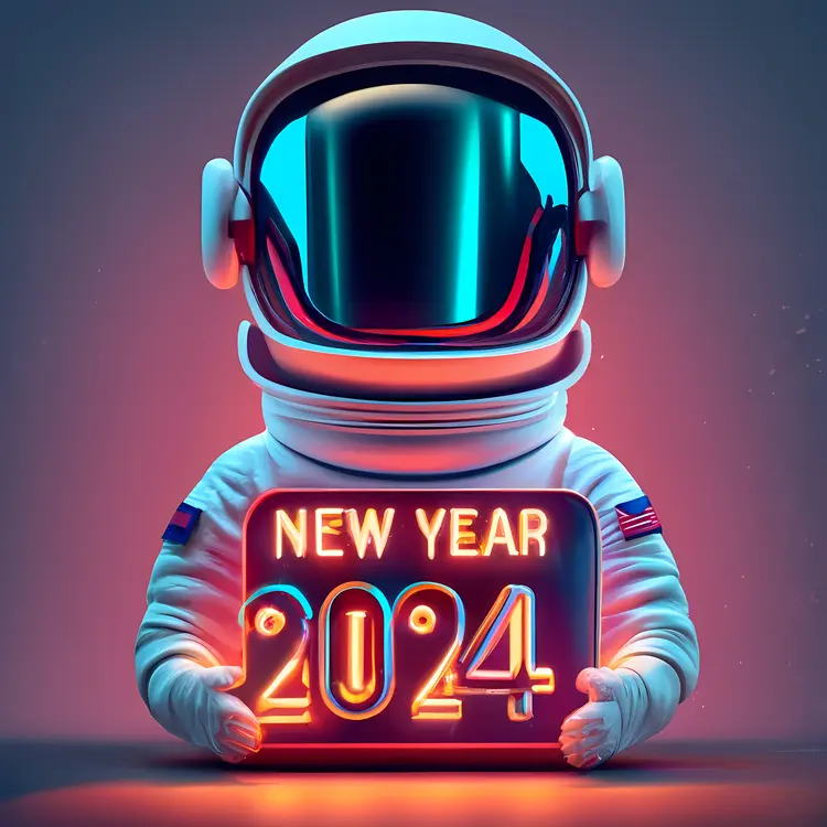 Astronaut Holding New Year 2024 Sign