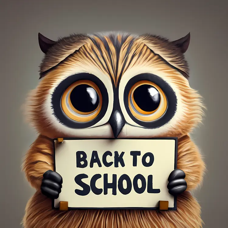 Cute Owl Holding Back to School Sign