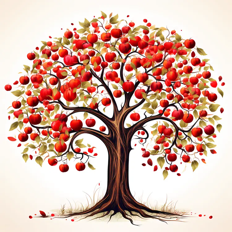 Lush Apple Tree with Ripe Red Apples