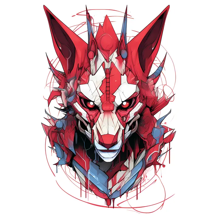 Futuristic Robotic Fox in Red and White