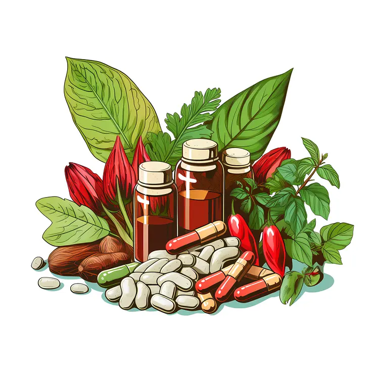 Herbal Remedies with Bottles and Capsules