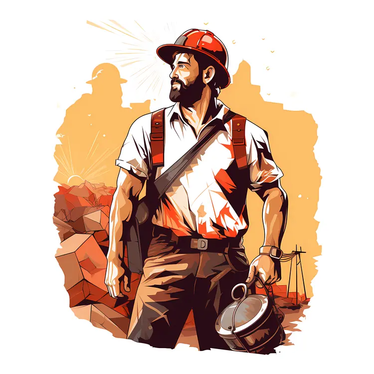 Miner with Tools in a Mining Area