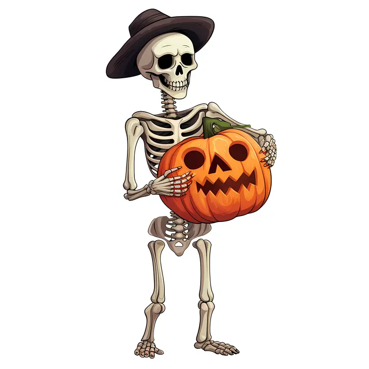 Skeleton Holding Pumpkin for Halloween