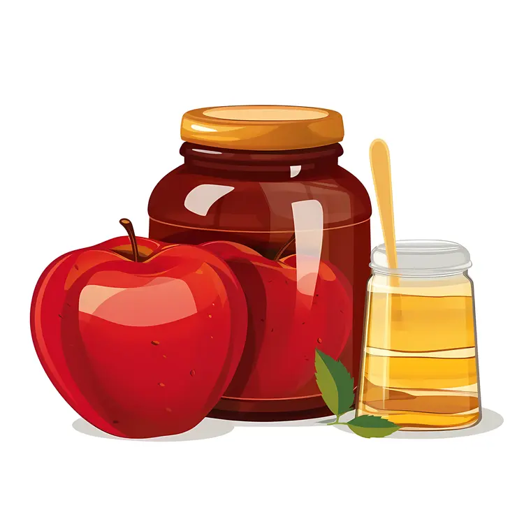 Red Apple and Honey Jar Illustration