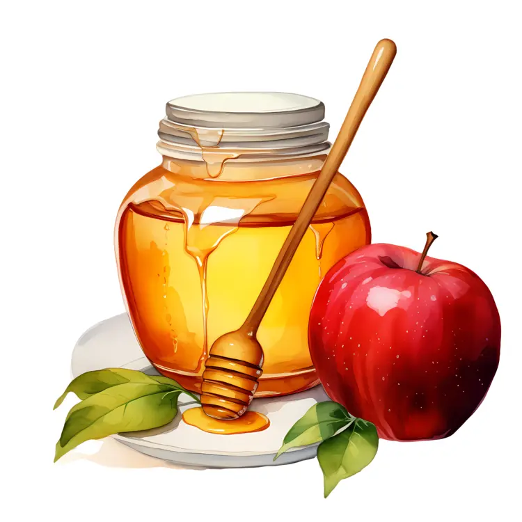 Honey Jar with Apple and Leaves