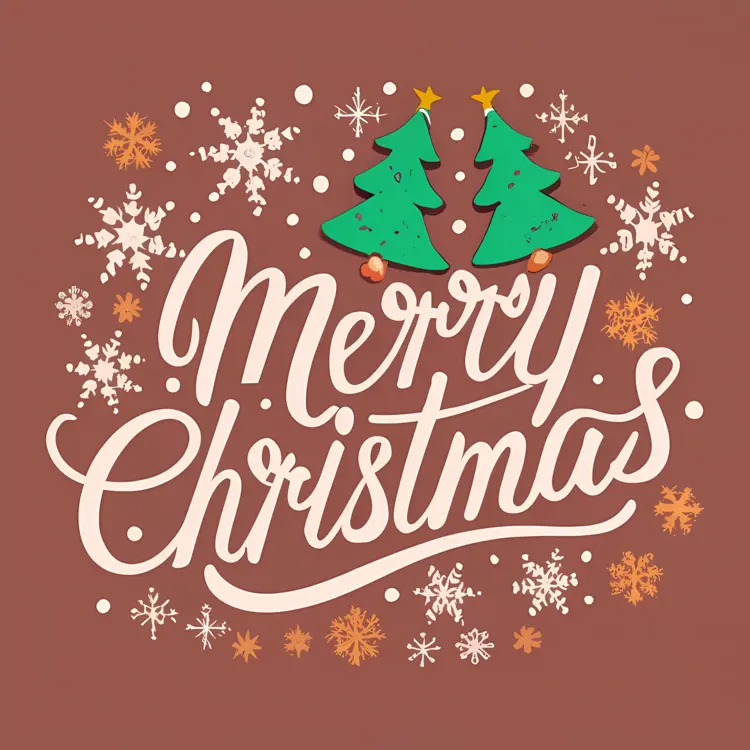 Merry Christmas with Snowflakes and Christmas Trees