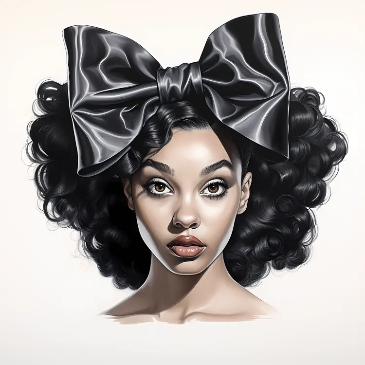 Woman with Large Black Bow and Curly Hair