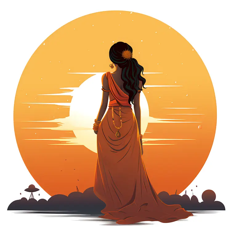 Woman in Traditional Clothing Watching the Sunset