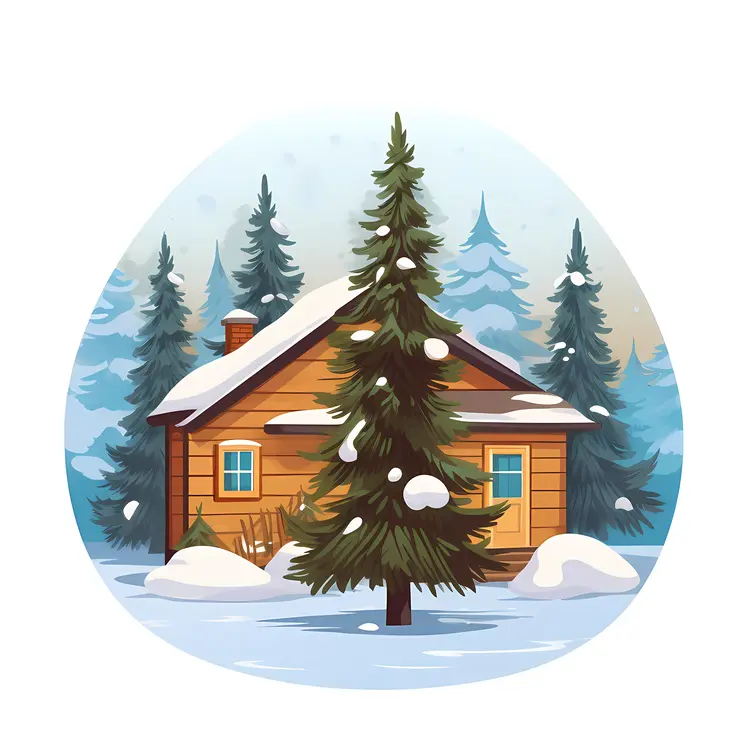 Small Wooden Cabin in Snowy Forest