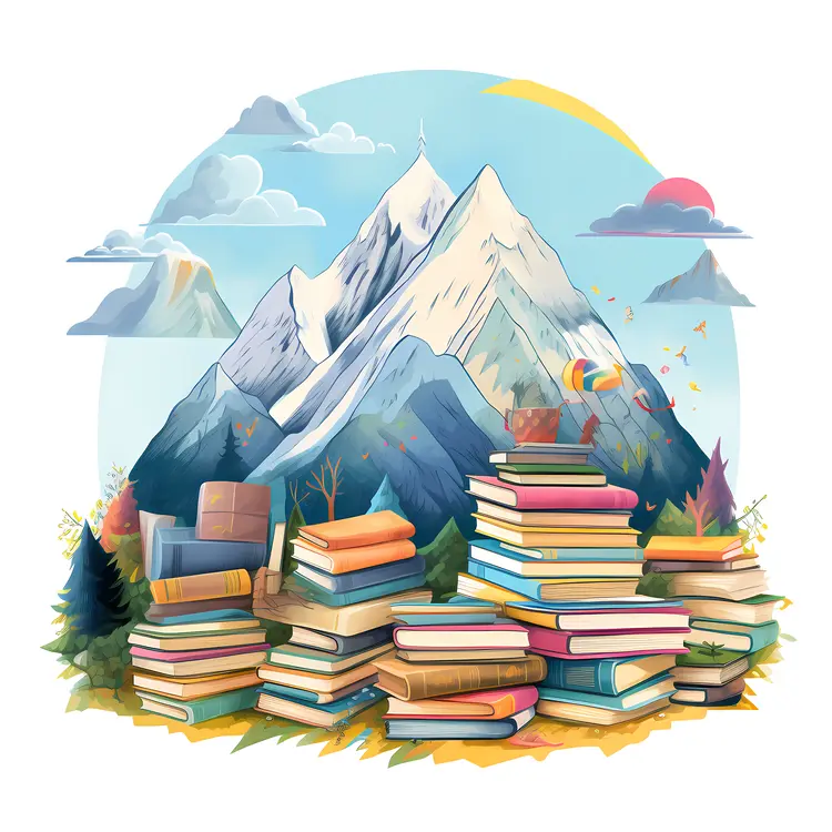 Books and Mountains Adventure Illustration