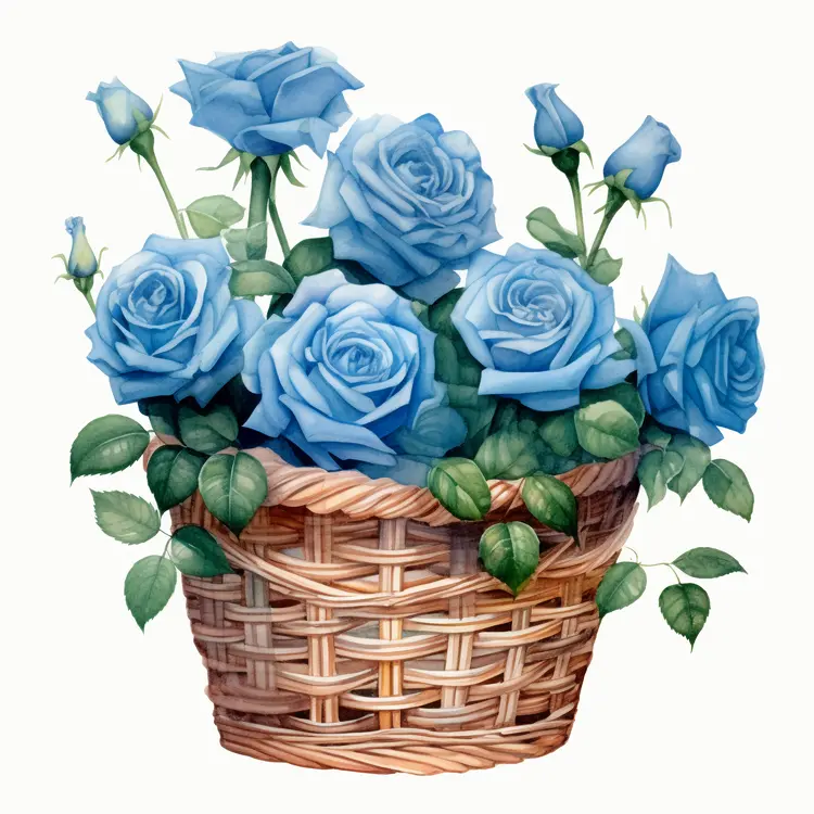 Beautiful Blue Roses in a Woven Basket