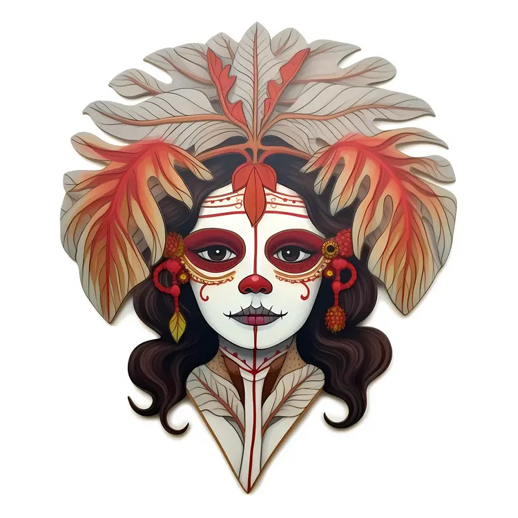 Artistic Day of the Dead Mask with Headdress