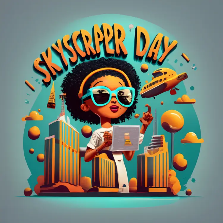 Skyscraper Day with Woman and Laptop