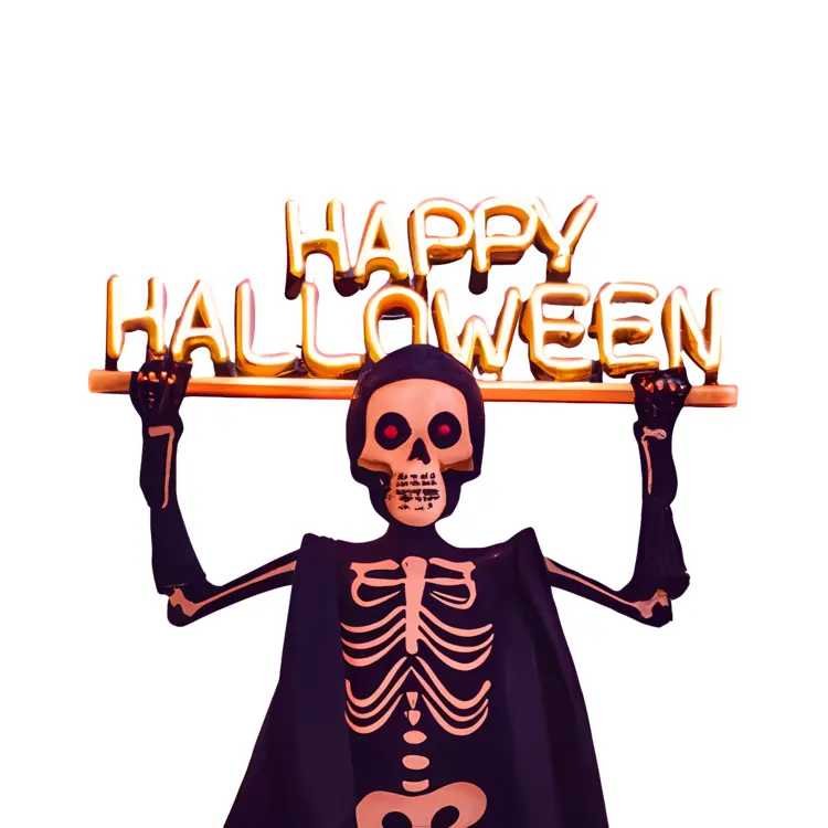 Happy Halloween Text with Skeleton Illustration