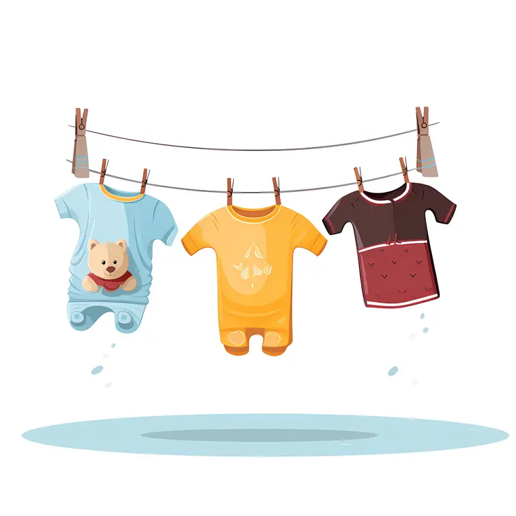Cute Baby Clothes Hanging on Clothesline