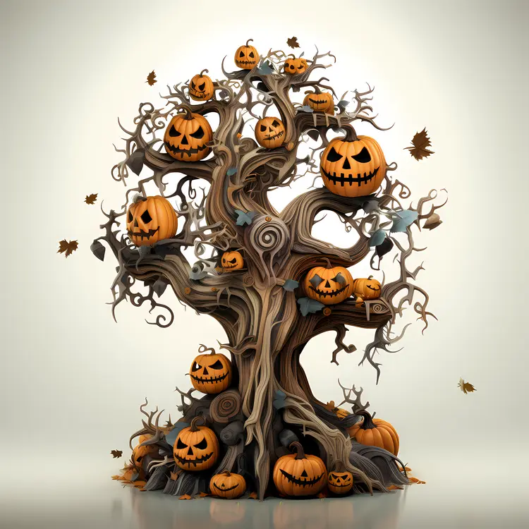 Halloween Tree Decorated with Pumpkins