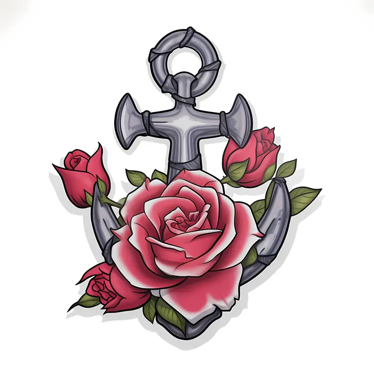 Anchor with Roses Tattoo Design
